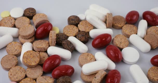 Apothekenhintergrund Tabletten Und Pillen Medizin Und Gesund Nahaufnahme Von Kapseln — Stockvideo