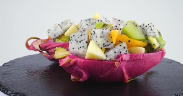 Gezonde Voeding Detox Fruitsalade Huid Kom Van Draak Fruit Een — Stockvideo
