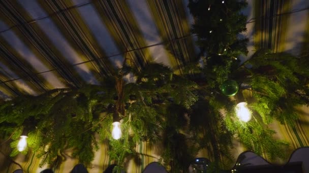 Lâmpadas Guirlanda Ramos Abeto Decoração Natal Interior Exterior Restaurante — Vídeo de Stock