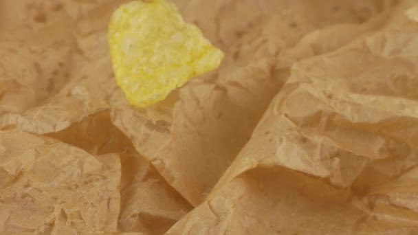 Potato Chips Falling Culinary Parchment Slow Motion — Stock Video