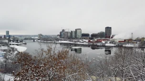 Panoramiczny Widok Parliament Hill Rzekę Ottawę Centrum Ottawy Ontario Kanada — Wideo stockowe