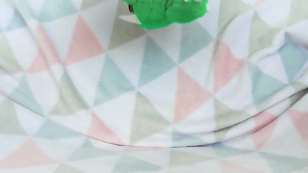 Recheado Fofo Brinquedo Pelúcia Dragão Verde Cai Cobertor Bebê Macio — Vídeo de Stock
