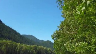 Squamish Nehri 'nin panoramik manzarası ve Squamish, British Columbia, Kanada' daki dağlar.