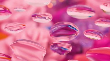 Pembe böğürtlen mor tonlarında soyut bir arka plan. Çiçeklerin tonlarını değiştiren cam damlaları.