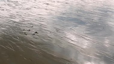 İngiliz Kanalı, Saint Malo, Fransa 'da çok sayıda akarsu akıntısı olan kumlu plajın ayna benzeri yüzeyi..