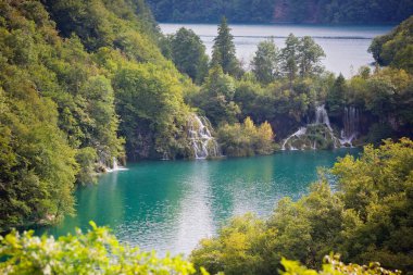 Hırvatistan 'daki Plitvice Gölleri Ulusal Parkı' nda Şelale