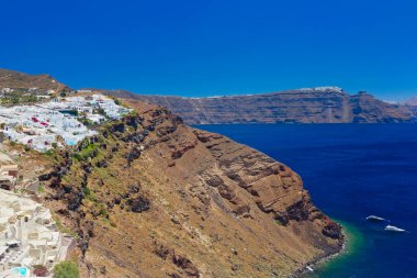 Santorini, Cyclades Adası, Yunanistan 'ın panoramik manzarası