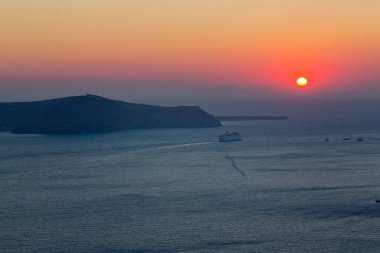 Santorini, Cyclades Adası, Yunanistan 'da gün batımı