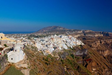 Santorini, Cyclades Adası, Yunanistan 'ın panoramik manzarası