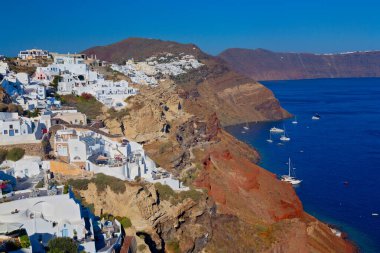 Santorini, Cyclades Adası, Yunanistan 'ın panoramik manzarası
