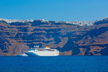 Santorini, Cyclades Adası, Yunanistan 'ın panoramik manzarası