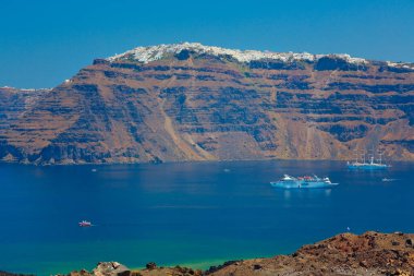 Santorini, Cyclades Adası, Yunanistan 'ın panoramik manzarası