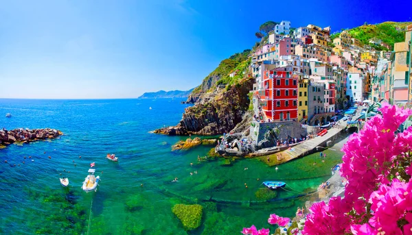 Panoramautsikt Över Färgglada Byn Manarola Cinque Terre Ligurien Italien — Stockfoto