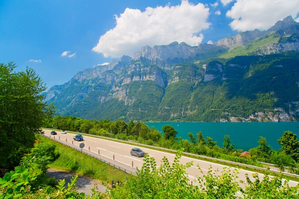 Вид Озеро Валензе Альпы Швейцария — стоковое фото