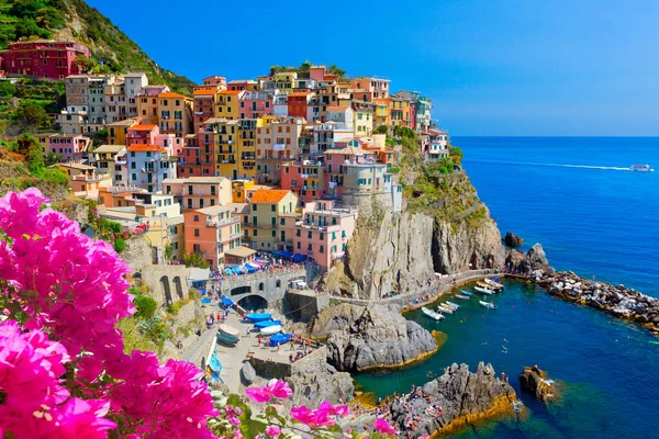 Panoramatický Pohled Barevné Vesnice Manarola Cinque Terre Ligurie Itálie — Stock fotografie
