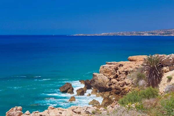Piękna Plaża Pobliżu Pafos Cypr — Zdjęcie stockowe