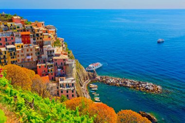 Manarola köyünün panoramik manzarası, Cinque terre, Liguria, İtalya