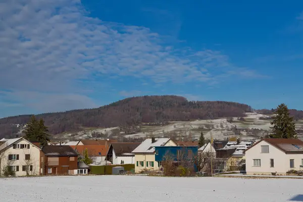 Reinach Village Vintern Schweiz Royaltyfria Stockbilder