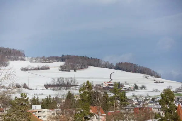 Reinach Village Vintern Schweiz Stockfoto