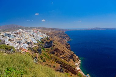 Santorini Adası, Cyclades, Yunanistan 'ın panoramik manzarası