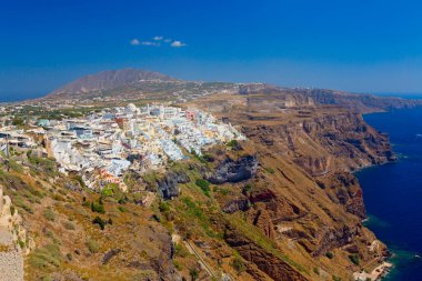 Santorini Adası, Cyclades, Yunanistan 'ın panoramik manzarası