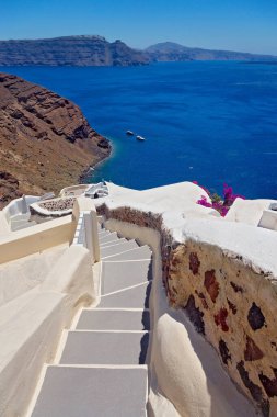 Santorini Adası, Cyclades, Yunanistan 'ın panoramik manzarası