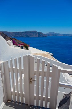 Santorini Adası, Cyclades, Yunanistan 'ın panoramik manzarası