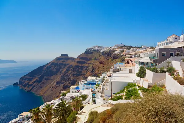 Santorini Adası, Cyclades, Yunanistan 'ın panoramik manzarası