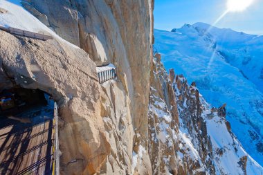 Montblanc Alanındaki Fransız Alpleri 'nin panoramik manzarası, Aiguille du Midi, Fransa