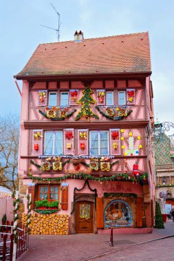 Resimli Köy Colmar Noel Zamanı, Alsace, Fransa 