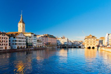 Zürih ve Zürih Gölü 'nün panoramik manzarası, İsviçre Alpleri, İsviçre