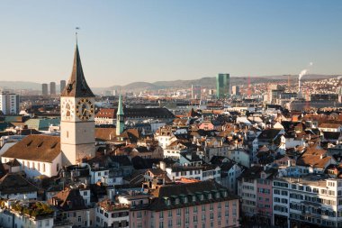 Zürih ve Zürih Gölü 'nün panoramik manzarası, İsviçre Alpleri, İsviçre