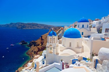 Santorini Adası, Cyclades, Yunanistan 'ın panoramik manzarası
