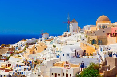 Santorini Adası, Cyclades, Yunanistan 'ın panoramik manzarası
