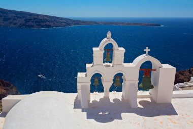 Santorini Adası, Cyclades, Yunanistan 'ın panoramik manzarası