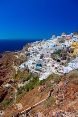 Santorini Adası, Cyclades, Yunanistan 'ın panoramik manzarası