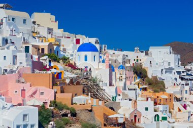 Santorini Adası, Cyclades, Yunanistan 'ın panoramik manzarası