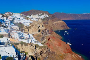 Santorini Adası, Cyclades, Yunanistan 'ın panoramik manzarası