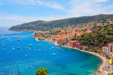 Villefranche-sur-Mer 'in panoramik manzarası, Cte d' Azur, Fransa