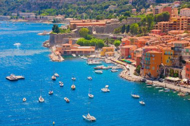 Villefranche-sur-Mer 'in panoramik manzarası, Cte d' Azur, Fransa