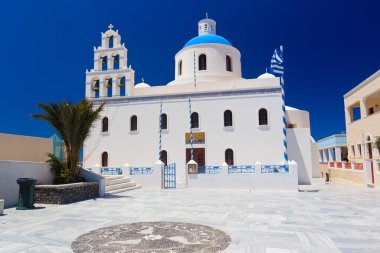 Santorini Adası, Cyclades, Yunanistan 'ın panoramik manzarası