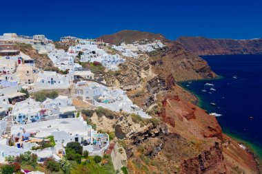 Santorini Adası, Cyclades, Yunanistan 'ın panoramik manzarası