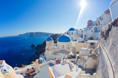 Santorini Adası, Cyclades, Yunanistan 'ın panoramik manzarası