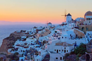 Panoramic view of Santorini Island at sunset, Cyclades Islands, Greece
