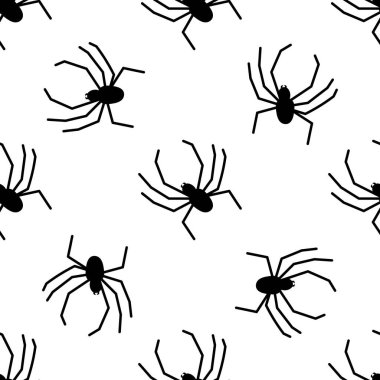 Beyaz bir arka planda örümcek vektörünün pürüzsüz deseni. Tekstil, kağıt, ambalaj kağıdı temalı böcek deseni