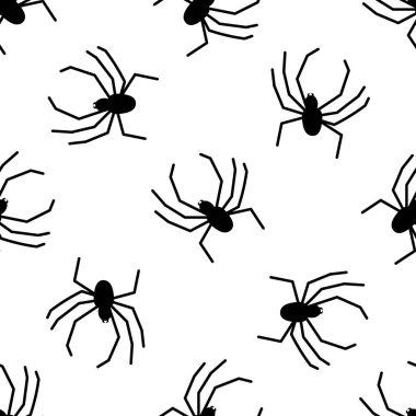 Beyaz bir arka planda örümcek vektörünün pürüzsüz deseni. Tekstil, kağıt, ambalaj kağıdı temalı böcek deseni