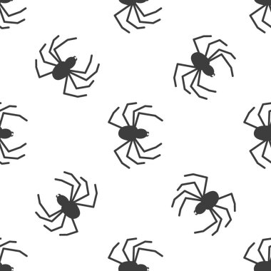 Beyaz bir arka planda örümcek vektörünün pürüzsüz deseni. Tekstil, kağıt, ambalaj kağıdı temalı böcek deseni