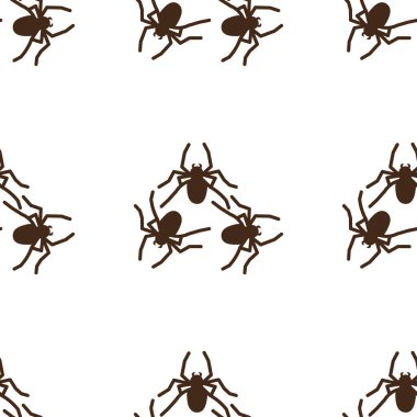 Beyaz bir arka planda örümcek vektörünün pürüzsüz deseni. Tekstil, kağıt, ambalaj kağıdı temalı böcek deseni