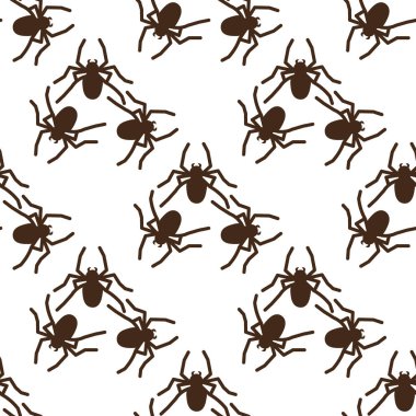 Beyaz bir arka planda örümcek vektörünün pürüzsüz deseni. Tekstil, kağıt, ambalaj kağıdı temalı böcek deseni