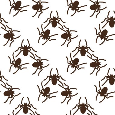 Beyaz bir arka planda örümcek vektörünün pürüzsüz deseni. Tekstil, kağıt, ambalaj kağıdı temalı böcek deseni